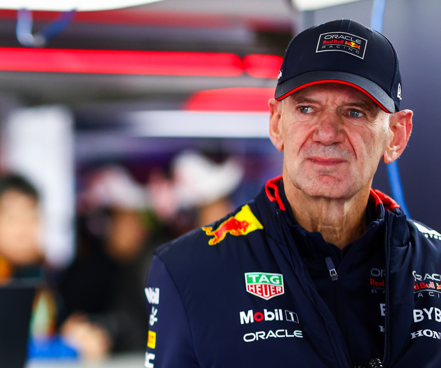 Adrian Newey, the Chief Technical Officer of Oracle Red Bull Racing looks on in the garage during qualifying ahead of the F1 Grand Prix of Japan at Suzuka International Racing Course on April 06, 2024 in Suzuka, Japan. (Photo by Mark Thompson/Getty Images) // Getty Images / Red Bull Content Pool