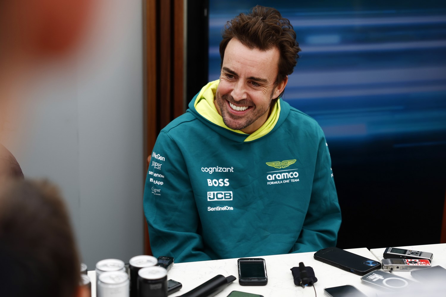 Fernando Alonso, Aston Martin F1 Team, talks to the press at Suzuka