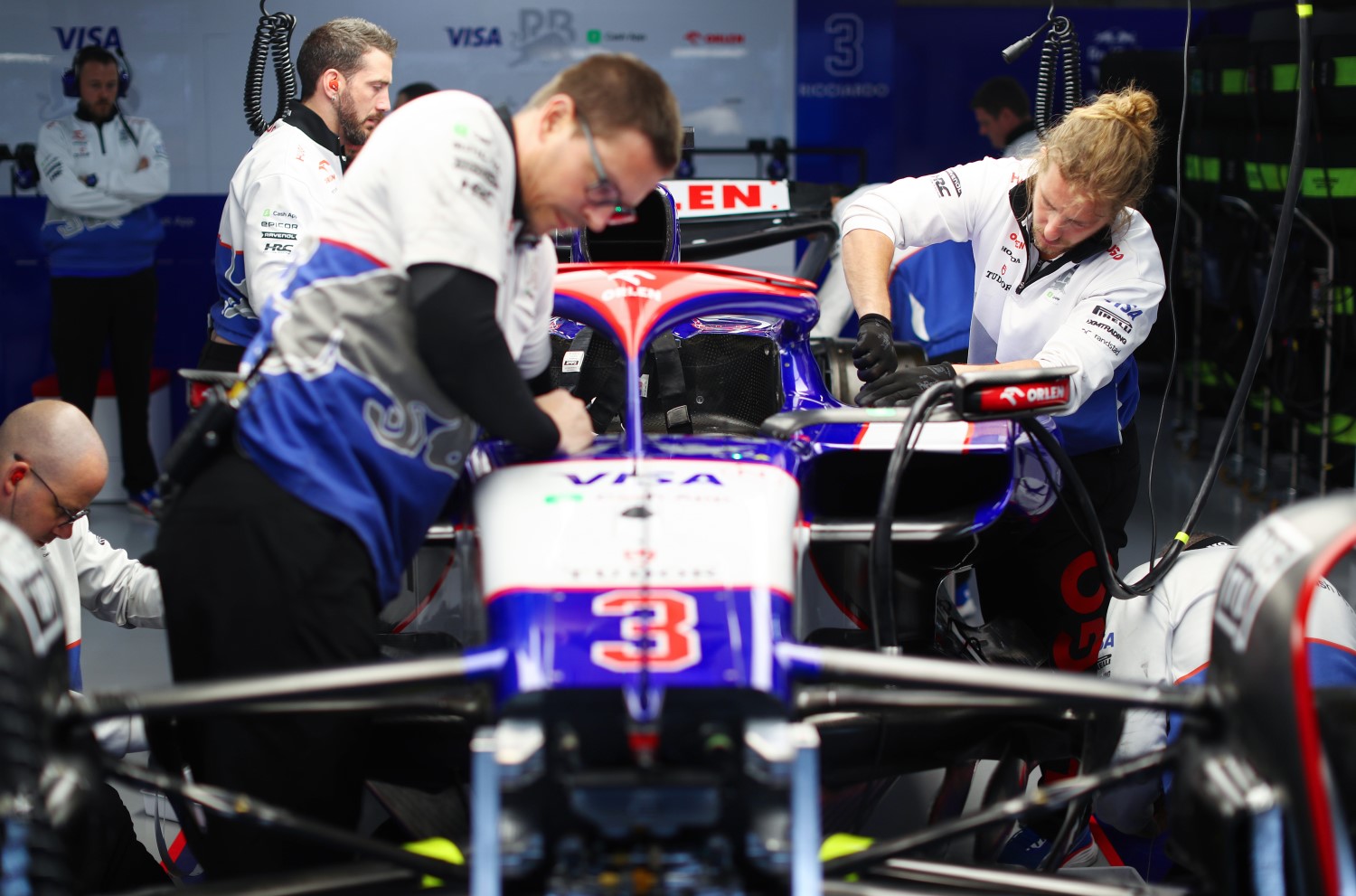 The car of Daniel Ricciardo of Australia and Visa Cash App RB is prepared in the garage during practice ahead of the F1 Grand Prix of Japan at Suzuka International Racing Course on April 05, 2024 in Suzuka, Japan. (Photo by Peter Fox/Getty Images) // Getty Images / Red Bull Content Pool