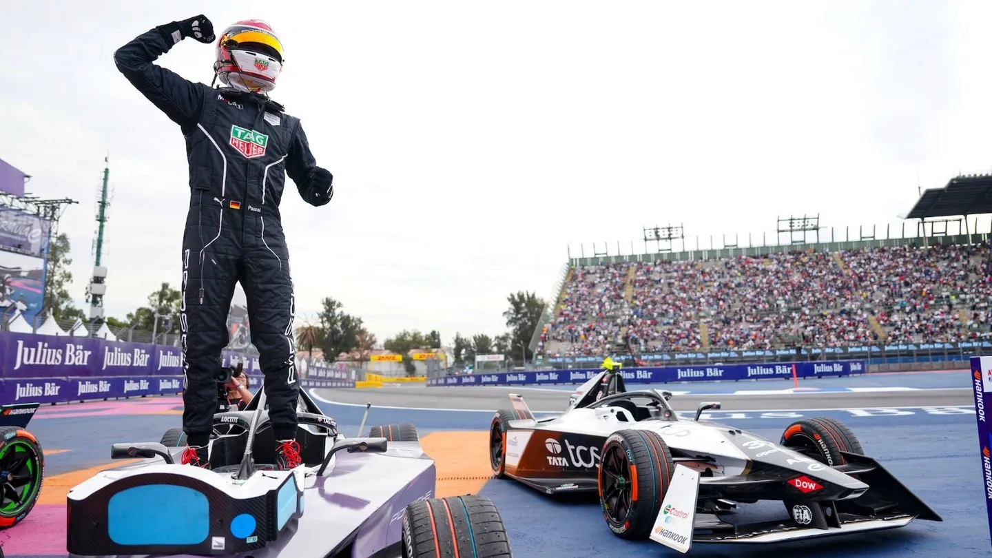 Race 1 winner Pascal Wehrlein celebrates. All photos courtesy of Formula E