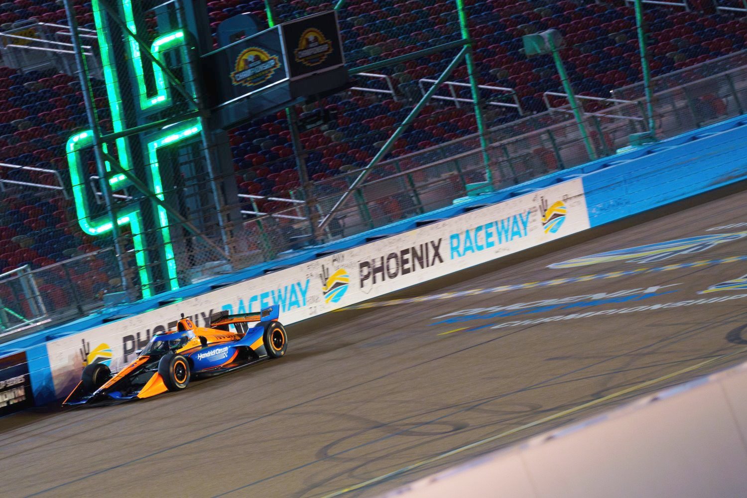 Kyle Larson tested the #17 McLaren/Hendrick IndyCar on the 1-mile Phoenix Oval Monday night. Photo supplied by IndyCar