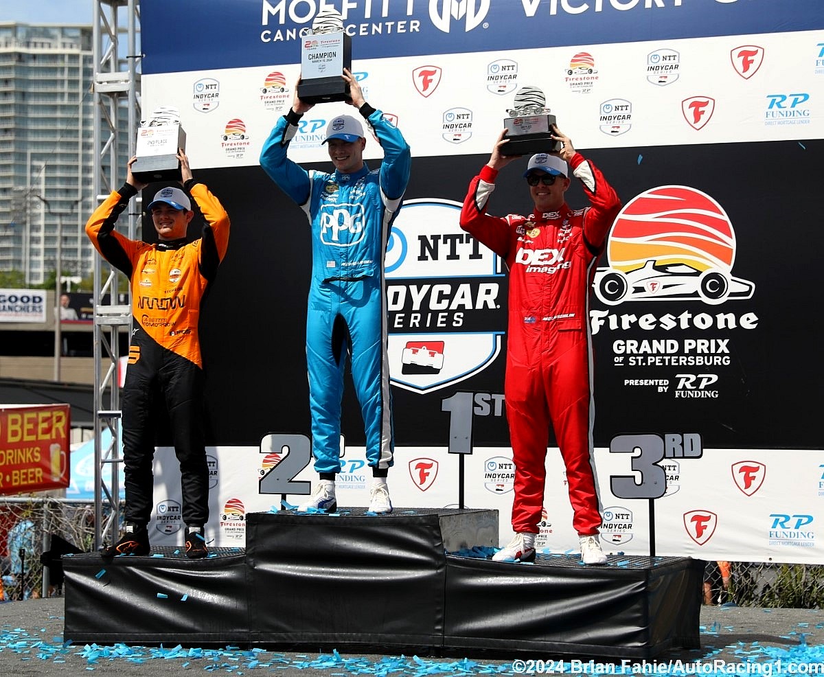 GP of St. Petersburg Post-Race Podium. Photo by AutoRacing1.com/Brian Fahie