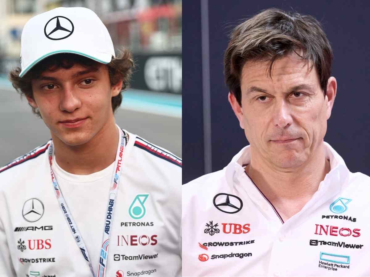 Kimi Antonelli and Mercedes team boss Toto Wolff