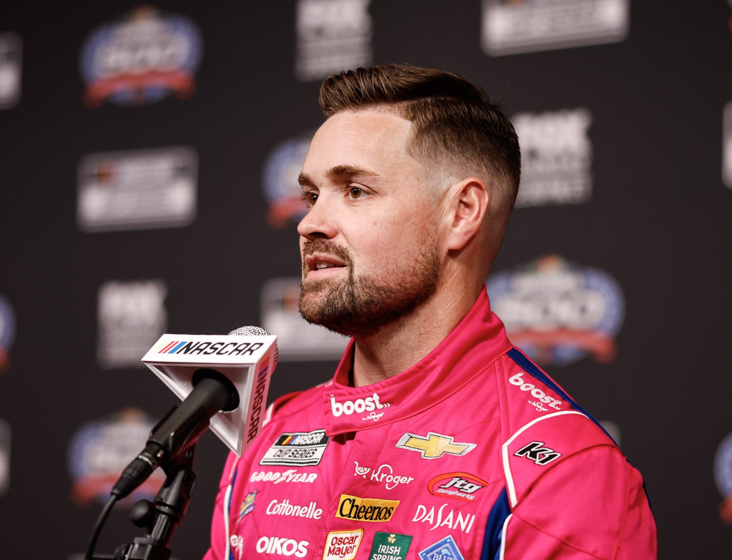 Ricky Stenhouse Jr speaks to the Media during the NASCAR Cup Series 66th Annual Daytona 500 Media Day at Daytona International Speedway on February 14, 2024 in Daytona Beach, Florida. (Photo by James Gilbert/Getty Images)