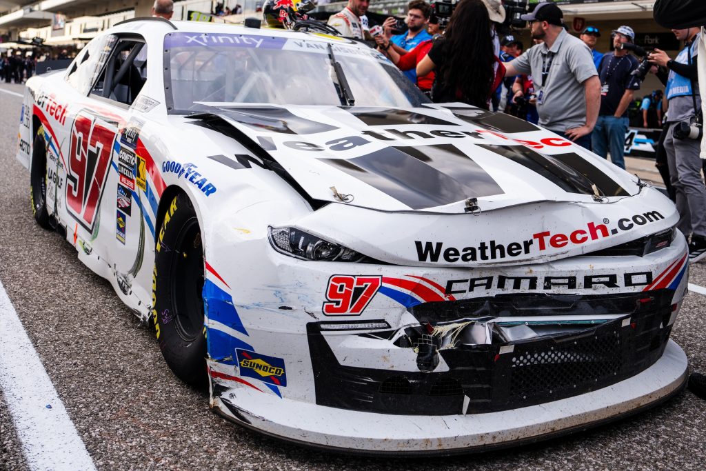 Shane van Gisbergen’s damaged #97 Camaro after his last-lap stoush with Austin Hill. Image: NASCAR Xfinity Twitter