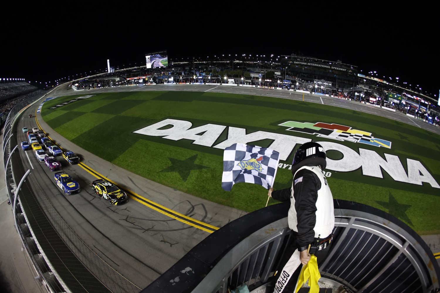 Tyler Reddick, driver of the #45 Nasty Beast Toyota, takes the checkered flag to win the NASCAR Cup Series Bluegreen Vacations Duel #1 at Daytona International Speedway on February 15, 2024 in Daytona Beach, Florida. (Photo by James Gilbert/Getty Images)