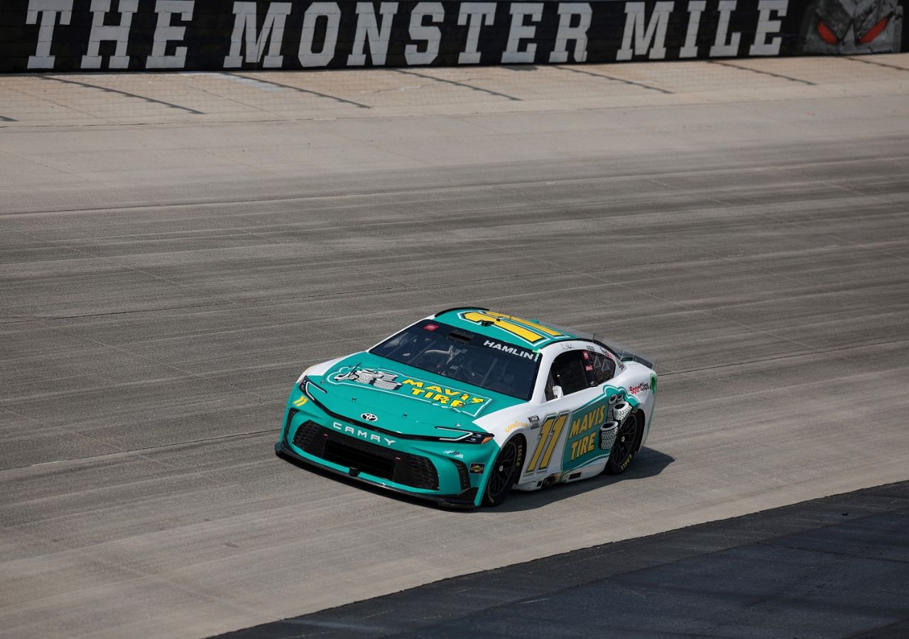 Denny Hamlin, driver of the #11 Mavis Tire Toyota, drives during the NASCAR Cup Series Würth 400 at Dover International Speedway on April 28, 2024 in Dover, Delaware. (Photo by James Gilbert/Getty Images)