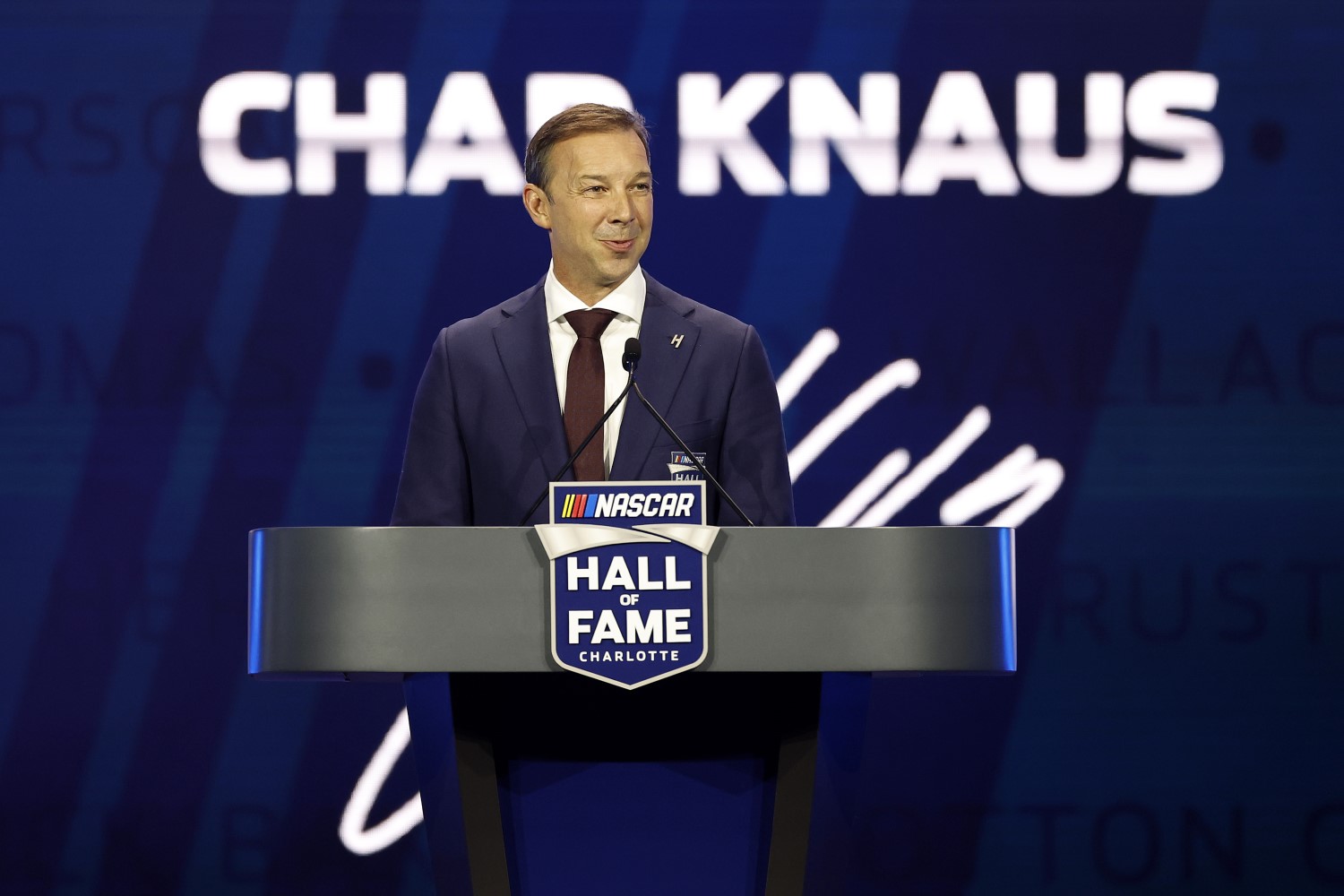 NASCAR Hall of Fame inductee Chad Knaus speaks during the 2024 NASCAR Hall of Fame Induction Ceremony at Charlotte Convention Center on January 19, 2024 in Charlotte, North Carolina. (Photo by Chris Graythen/Getty Images)