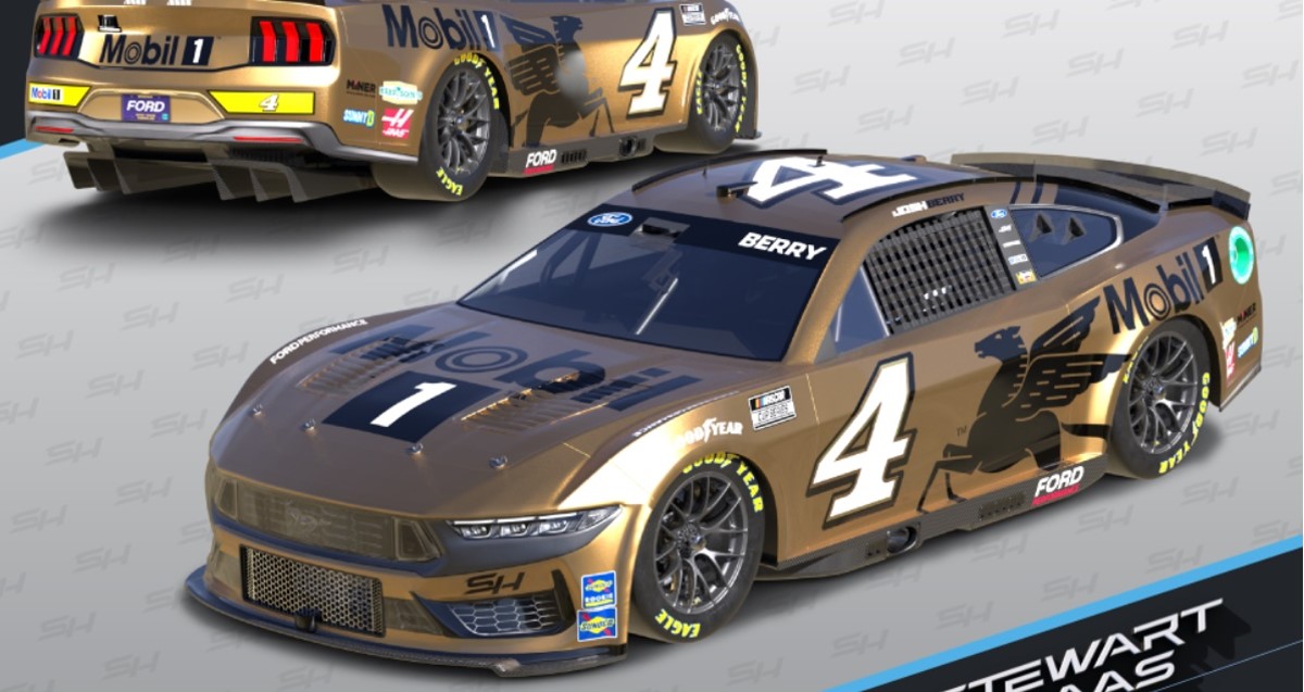 Josh Berry will run a special Mobil 1 50th anniversary scheme at the April 2024 race at Martinsville Speedway. Image from Stewart-Haas Racing.