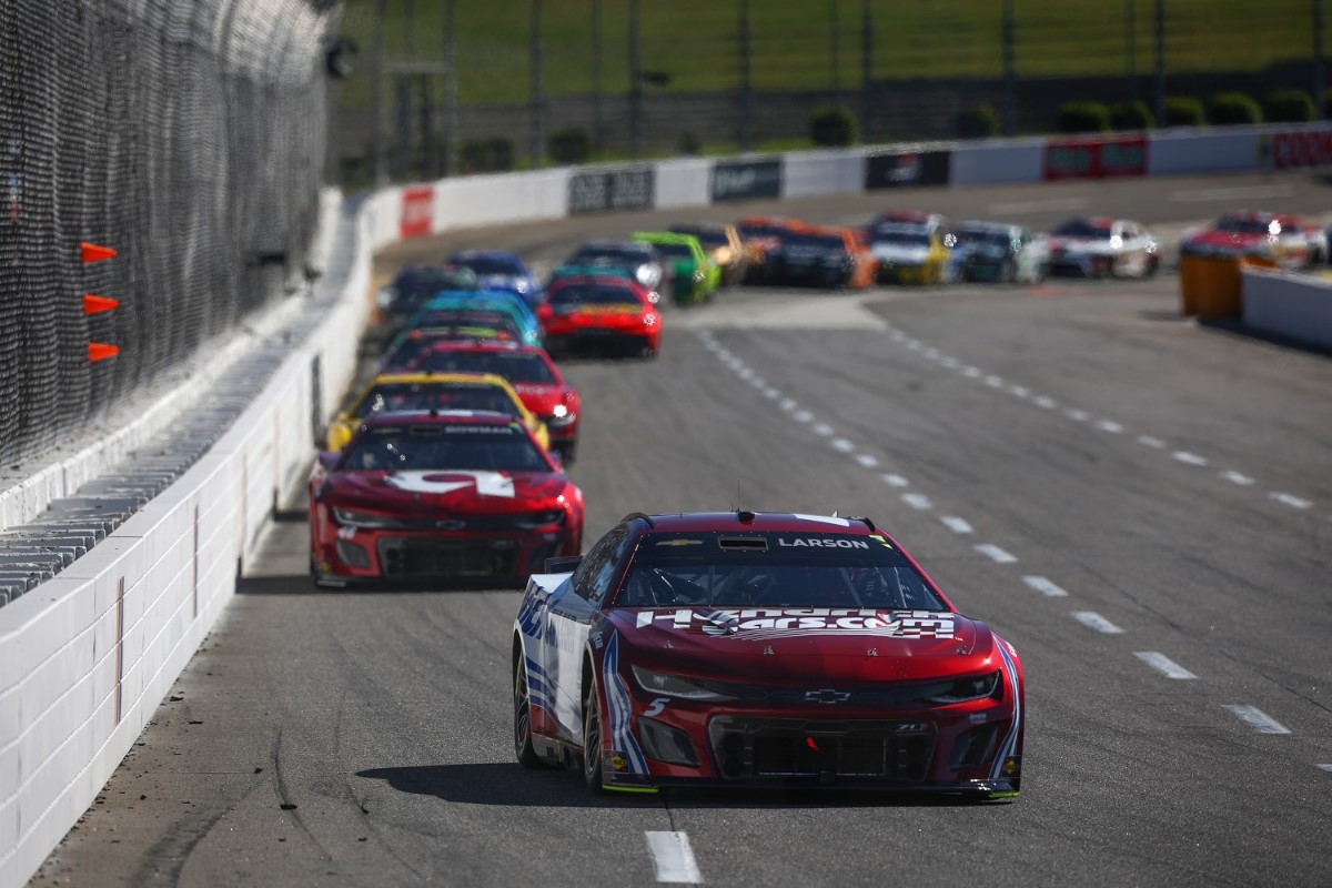 Kyle Larson, driver of the #5 HendrickCars.com Ruby Chevrolet, drives during the NASCAR Cup Series Cook Out 400 at Martinsville Speedway on April 07, 2024 in Martinsville, Virginia. (Photo by Jared C. Tilton/Getty Images)