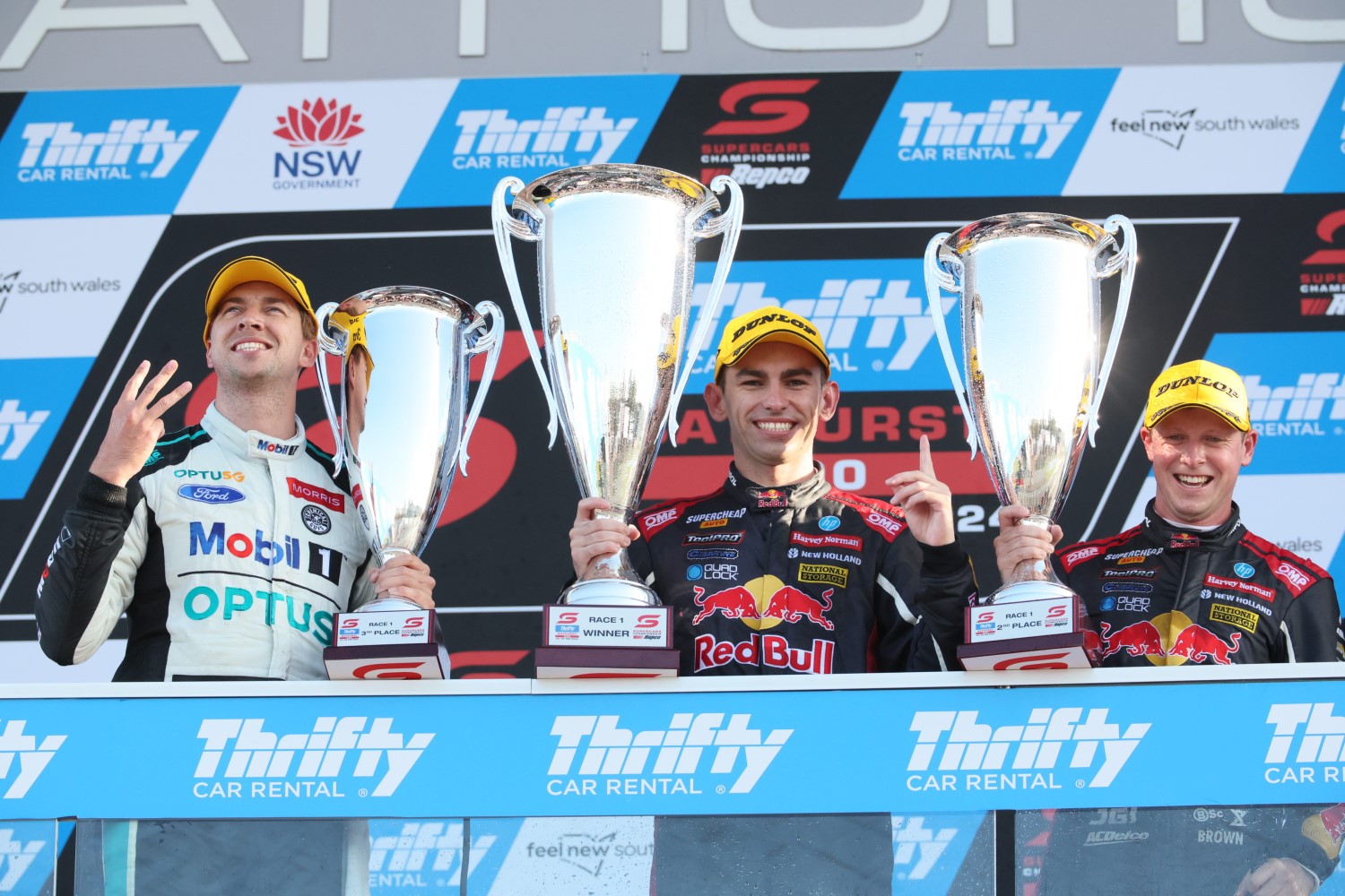 Bathhurst 500 Podium Race 1 (L to R) Chaz Mostert, Broc Feeney and Will Brown