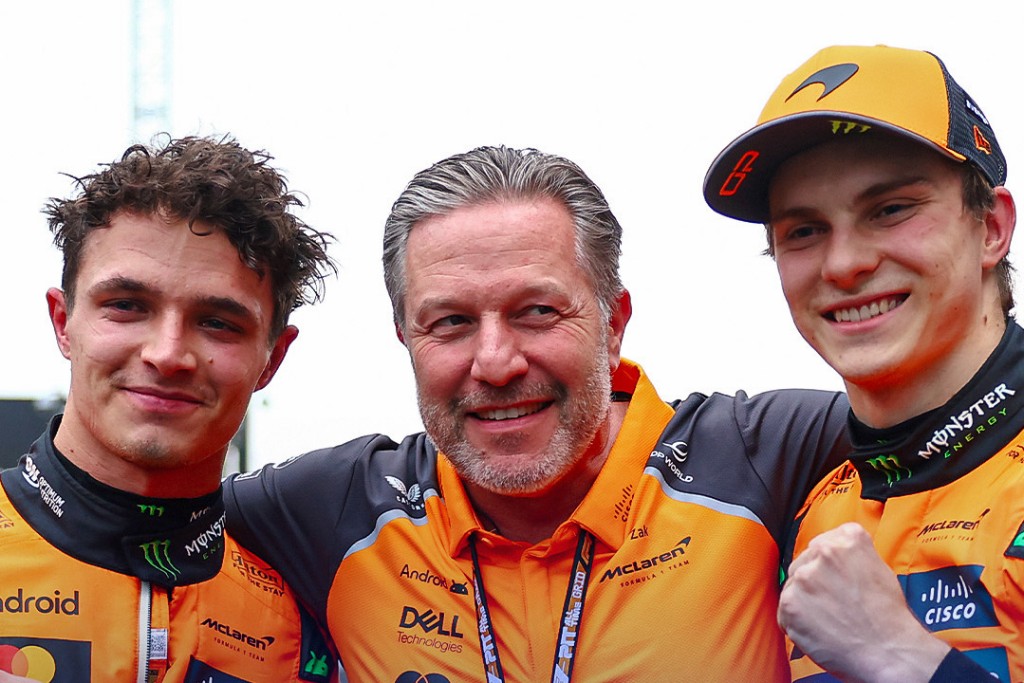 Lando Norris, Zak Brown and Oscar Piastri. Photo courtesy of McLaren