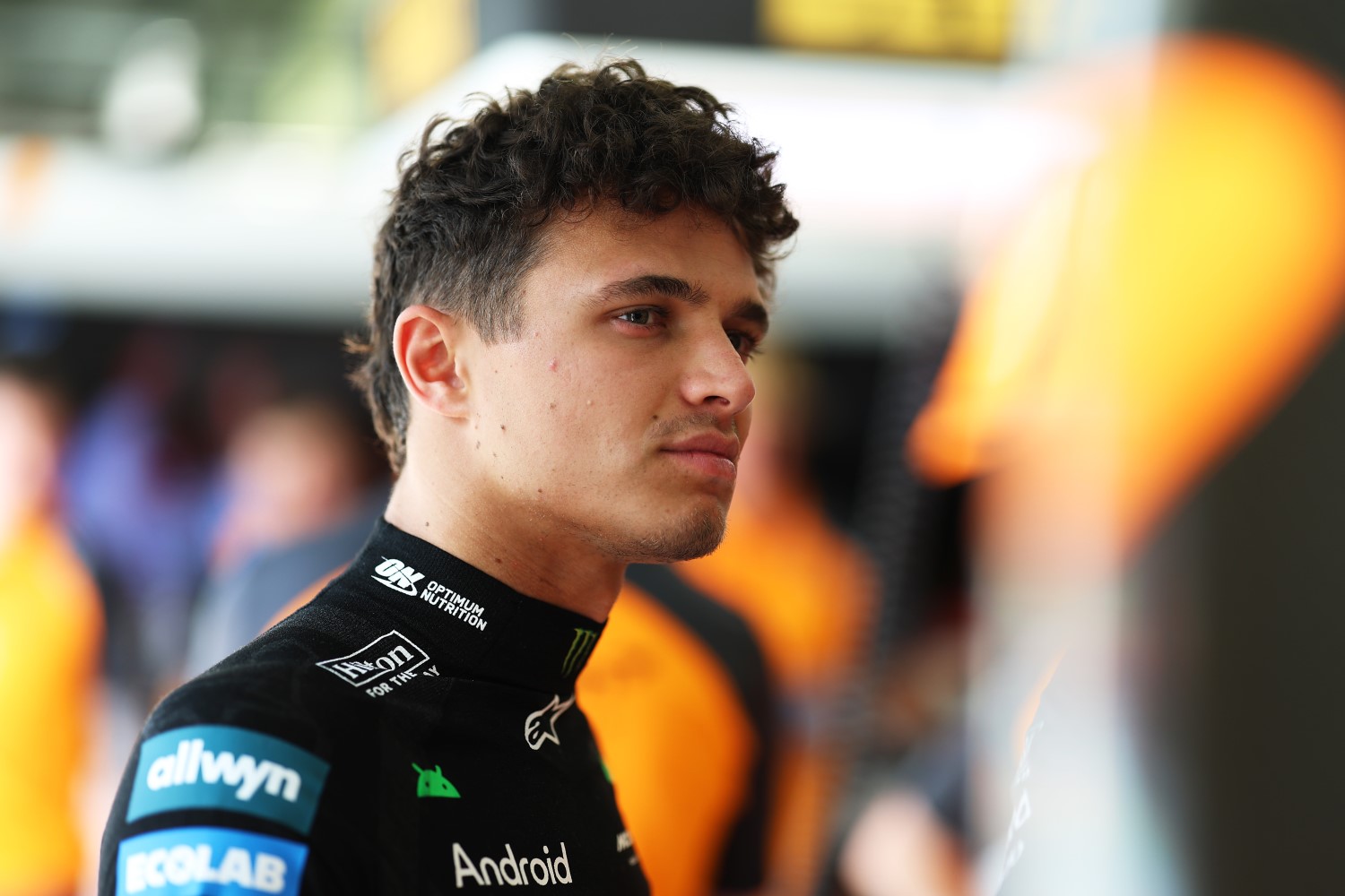 Lando Norris of Great Britain and McLaren looks on in the garage during practice ahead of the F1 Grand Prix of Bahrain at Bahrain International Circuit on April 11, 2025 in Bahrain, Bahrain. (Photo by Steven Tee/LAT Images)