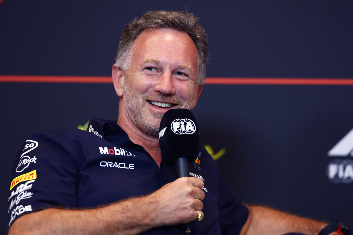 Christian Horner, Team Principal of Oracle Red Bull Racing in the Team Principals Press Conference during practice ahead of the F1 GP of Spain at Circuit de Barcelona-Catalunya on May 30, 2025 in Barcelona, Spain. (Photo by Clive Rose/Getty Images) // Getty Images / Red Bull Content Pool //