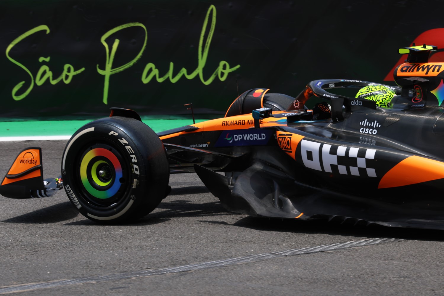 Lando Norris of Great Britain driving the (4) McLaren MCL39 Mercedes on track during practice ahead of the F1 Grand Prix of Brazil at Autodromo Jose Carlos Pace on November 07, 2025 in Sao Paulo, Brazil. (Photo by Steven Tee/LAT Images for McLaren)