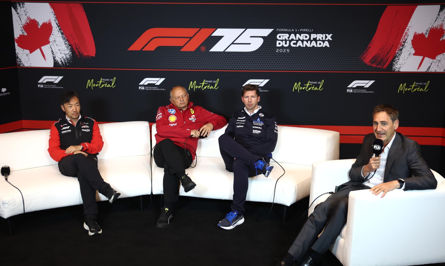 Ayao Komatsu, Team Principal of Haas F1 Frederic Vasseur, Team Principal of Scuderia Ferrari and James Vowles, Team Principal of Williams in the Team Principals Press Conference during practice ahead of the F1 GP of Canada at Circuit Gilles-Villeneuve on June 13, 2025 in Montreal, Quebec. (Photo by Jared C. Tilton/Getty Images)