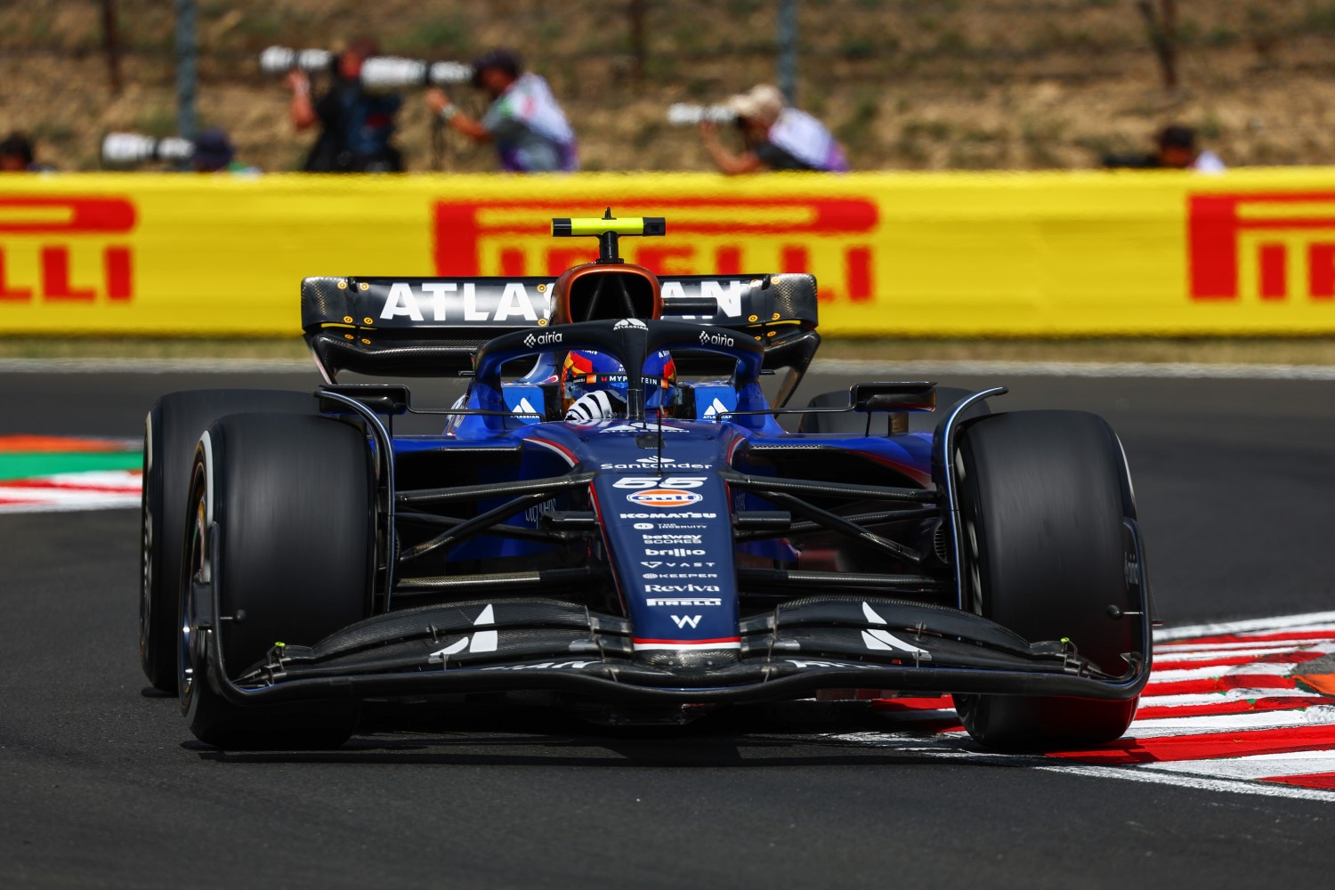 Carlos Sainz Jr. of Spain driving the (55) Williams FW47 Mercedes on track during practice ahead of the F1 Grand Prix of Hungary at Hungaroring on August 01, 2025 in Budapest, Hungary. (Photo by Joe Portlock/Getty Images for Pirelli)