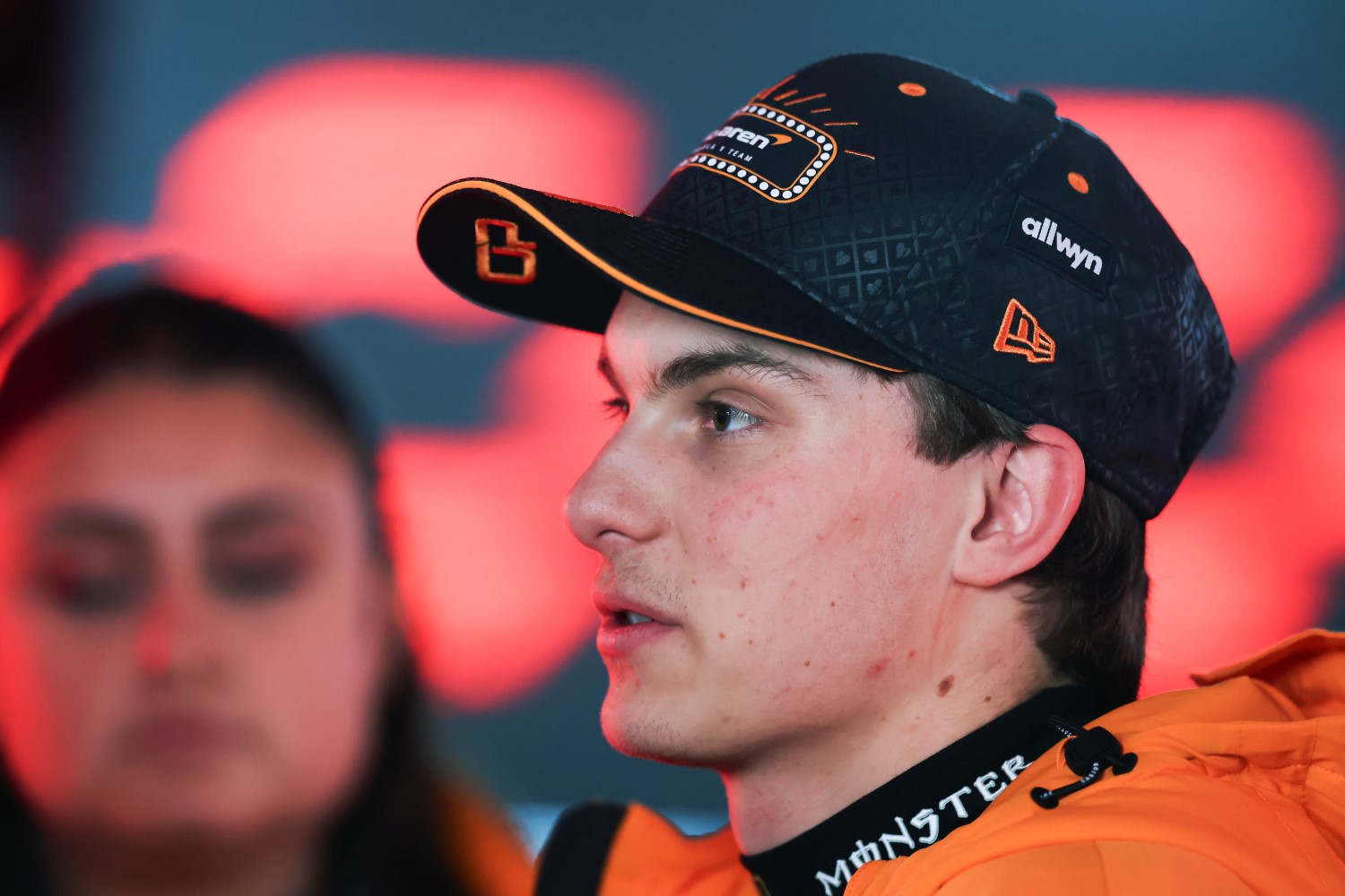 Fifth placed qualifier Oscar Piastri of Australia and McLaren is interviewed during qualifying ahead of the F1 Grand Prix of Las Vegas at Las Vegas Strip Circuit on November 21, 2025 in Las Vegas, Nevada. (Photo by Glenn Dunbar/LAT Images for McLaren)