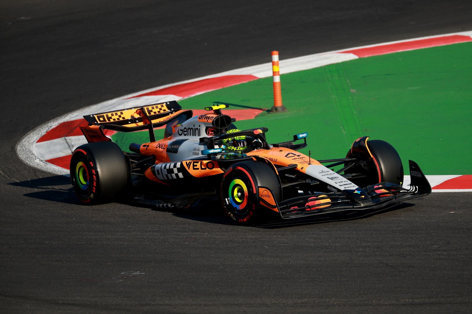 Lando Norris of Great Britain driving the (4) McLaren MCL39 Mercedes on track during practice ahead of the F1 Grand Prix of Mexico at Autodromo Hermanos Rodriguez on October 24, 2025 in Mexico City, Mexico. (Photo by Hector Vivas/Getty Images)