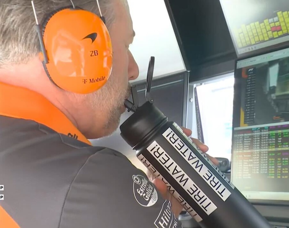2025 GP of Miami - McLaren Racing boss Zak Brown drinks Tire Water