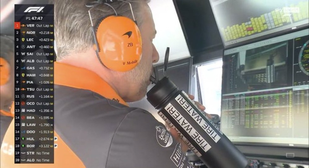 2025 GP of Miami - McLaren Racing boss Zak Brown drinks Tire Water