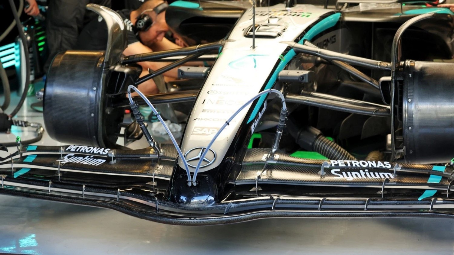 The Mercedes F1 team trialed a prototype movable 2026 front wing in the 2025 Abu Dhabi post-season test.