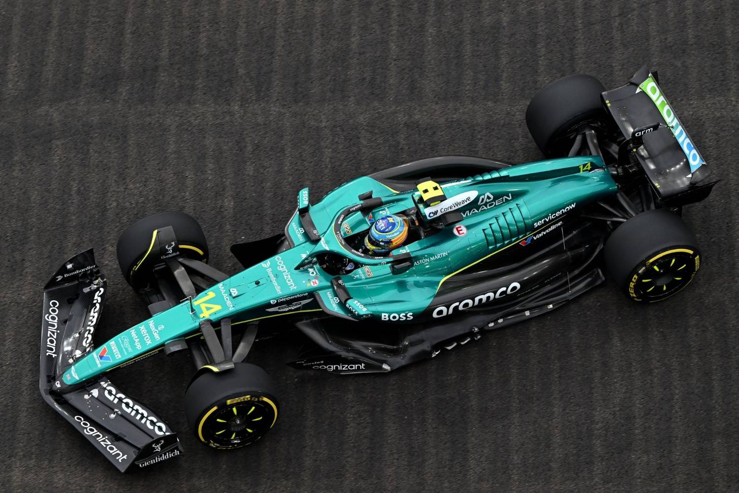 Fernando Alonso of Spain and Aston Martin F1 Team in practice ahead of the F1 Grand Prix of Singapore at Marina Bay Street Circuit on October 03, 2025 in Singapore, Singapore. (Photo by Zak Mauger/LAT Images for Aston Martin)