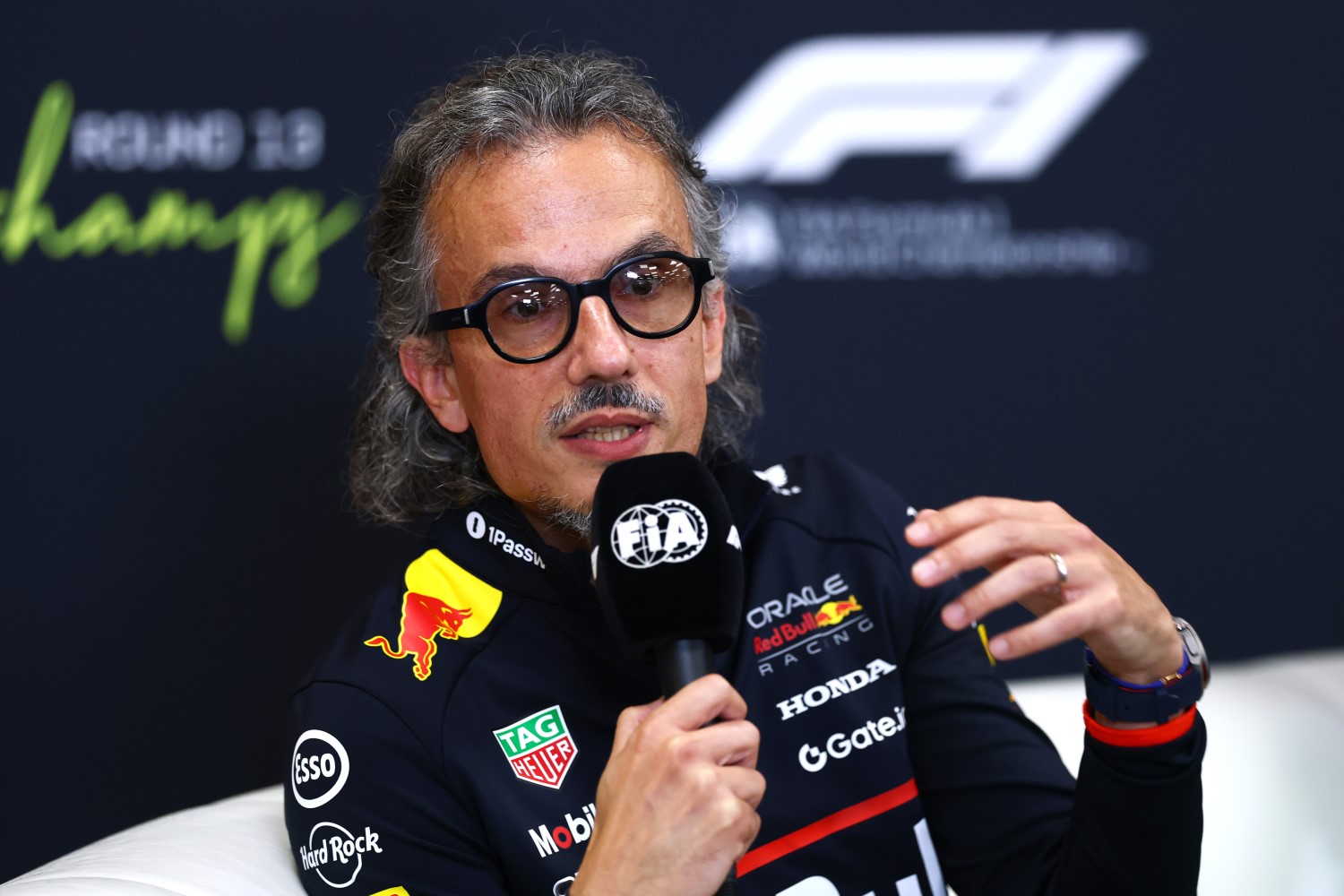 Laurent Mekies, Team Principal of Oracle Red Bull Racing in the Team Principals Press Conference during Sprint qualifying ahead of the F1 Belgium GP at Circuit de Spa-Francorchamps on July 25, 2025 in Spa, Belgium. (Photo by Clive Rose/Getty Images) // Getty Images / Red Bull Content Pool //