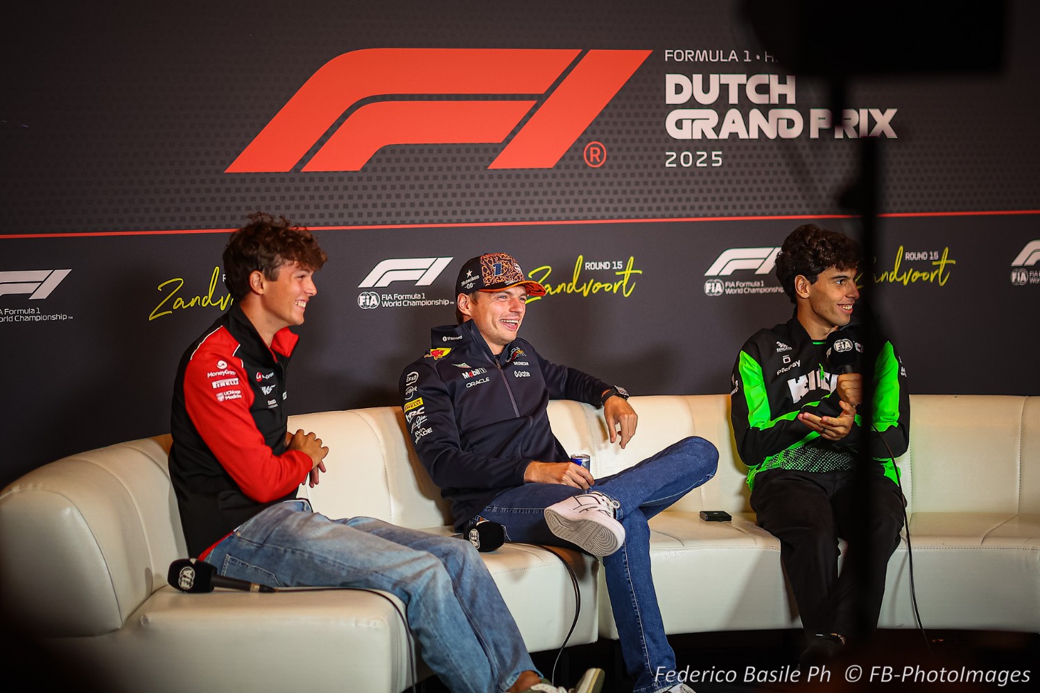 #1 Max Verstappen, (NED) Oracle Red Bull Racing RB21, Honda, Olli Bearman and Gabriel Bortoleto, during the Dutch GP, Zandvoort 28-31 August 2025. Formula 1 World championship 2025.