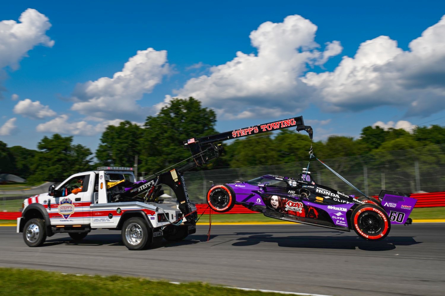 Felix Rosenqvist on the hook - Honda Indy 200 at Mid-Ohio. Photo courtesy of Penske Entertainment