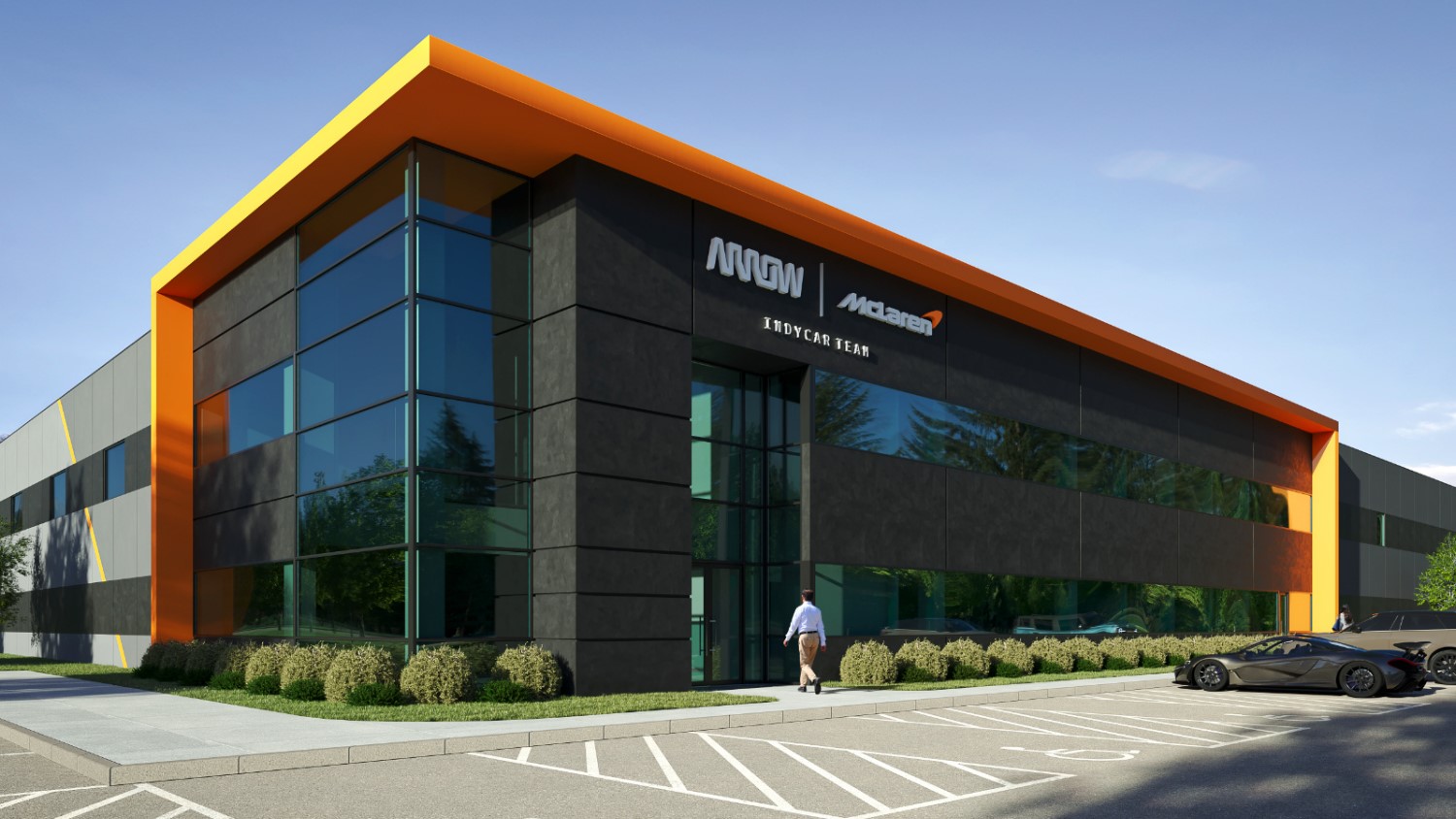 The new Arrow McLaren race shop will be a complete rework of the old Andretti race shop. Rendering supplied by Arrow McLaren