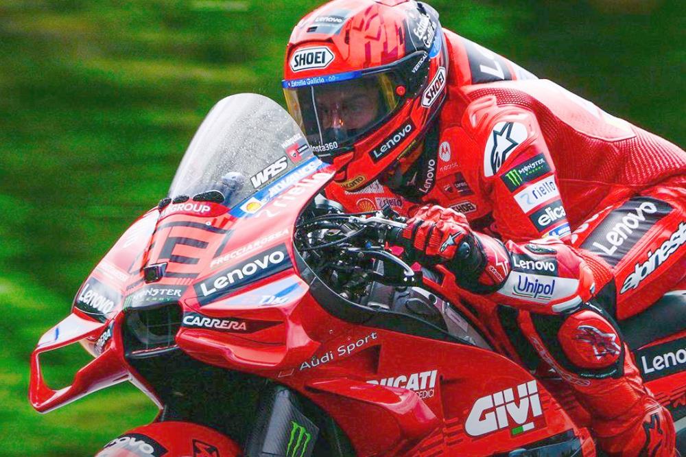 Marc Marquez working his magic at a soaked Brno circuit