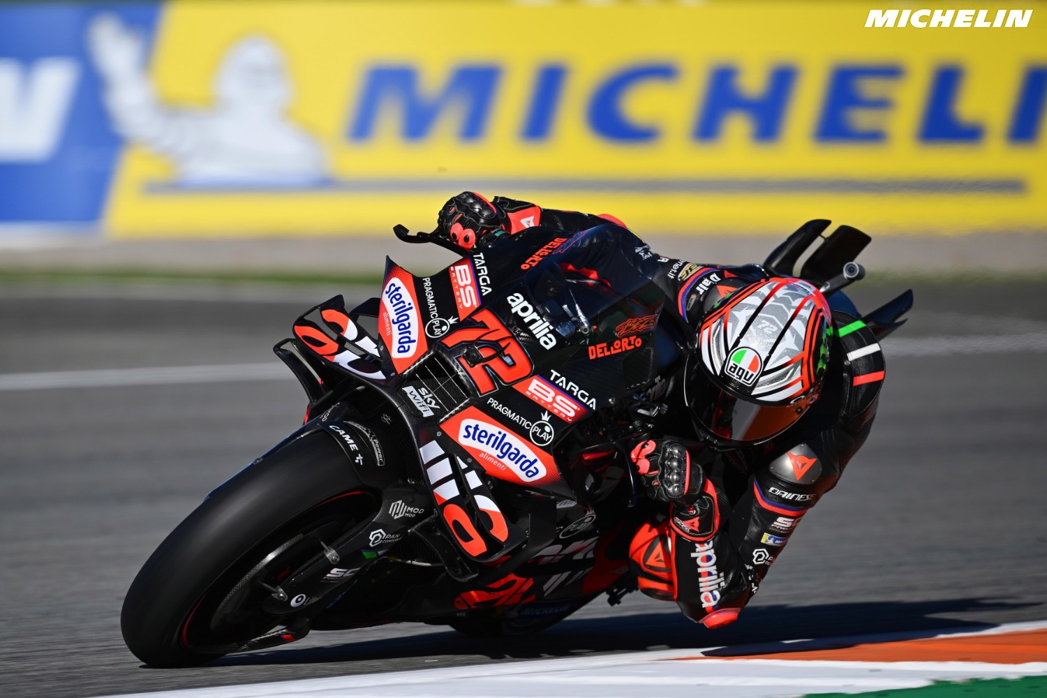 Marco Bezzecchi races to pole in Valencia. Image courtesy of Michelin