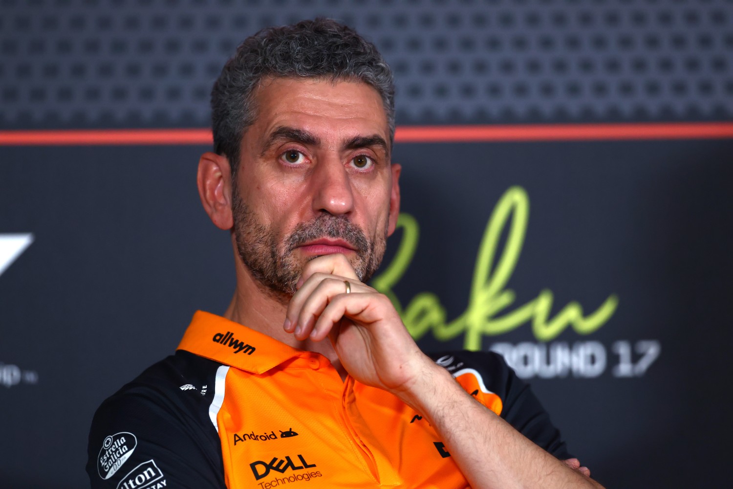Andrea Stella, Team Principal of McLaren in the Team Principals Press Conference during practice ahead of the F1 Grand Prix of Azerbaijan at Baku City Circuit on September 19, 2025 in Baku, Azerbaijan. (Photo by Bryn Lennon/Getty Images for McLaren)