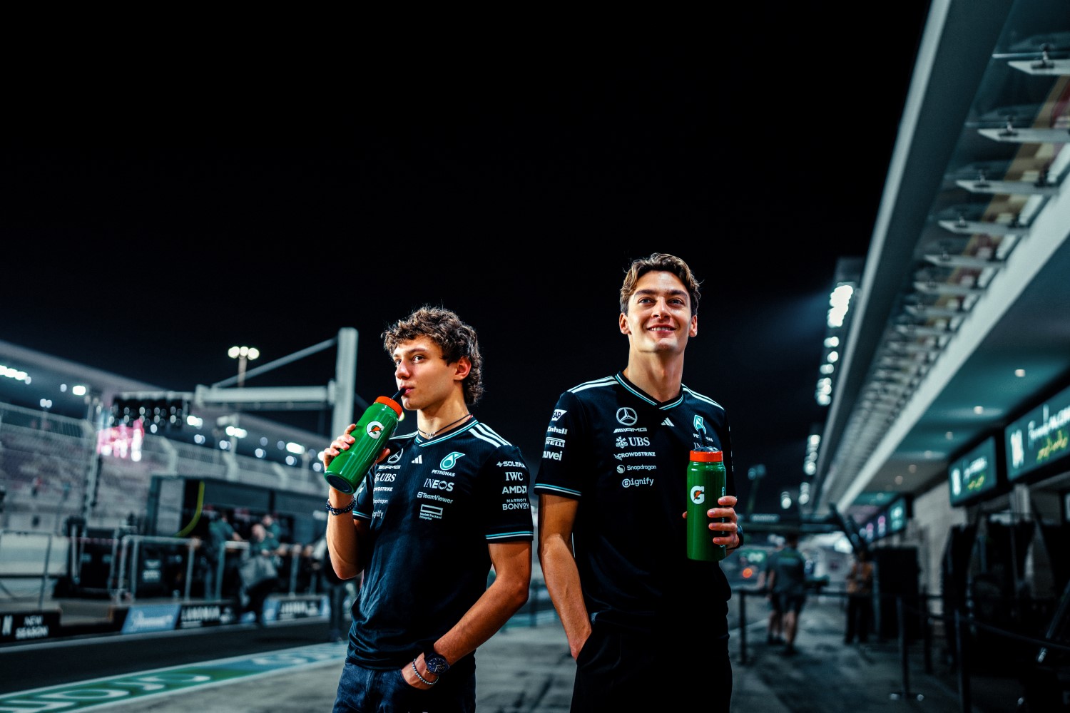 Kimi Antonelli and George Russell - MERCEDES-AMG PETRONAS F1 TEAM ANNOUNCES LANDMARK GLOBAL PARTNERSHIP WITH PEPSICO® FOR 2026. Image supplied by Marcedes team