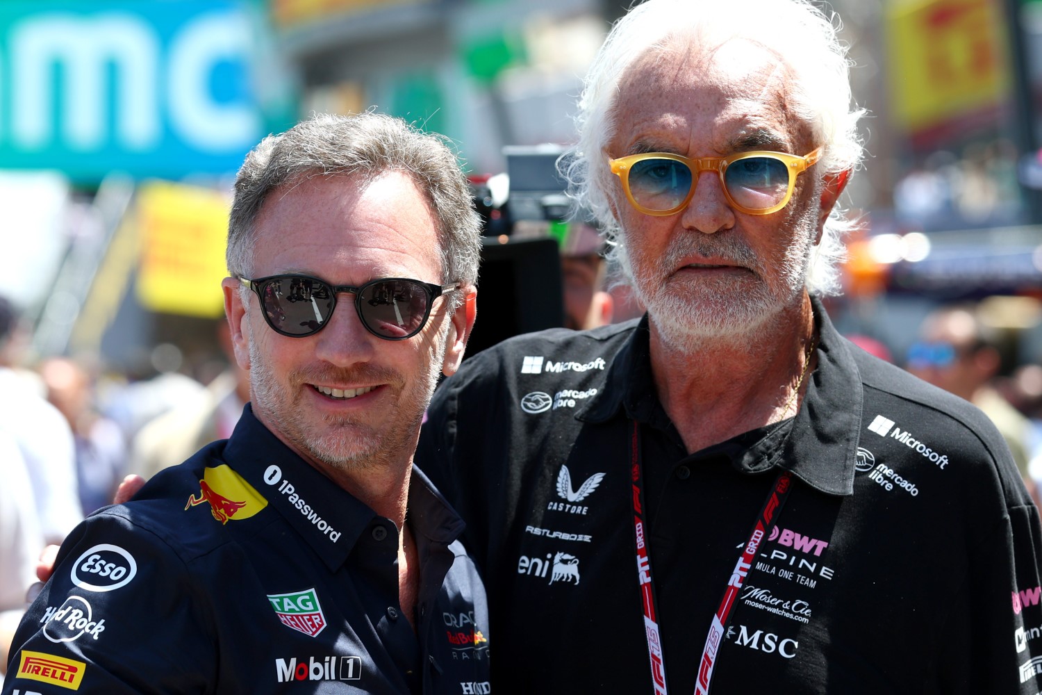 Christian Horner, Team Principal of Oracle Red Bull Racing and Flavio Briatore, Executive Advisor of Alpine F1 on the grid during the F1 Grand Prix of Monaco at Circuit de Monaco on May 25, 2025 in Monte-Carlo, Monaco. (Photo by Mark Thompson/Getty Images) // Getty Images / Red Bull Content Pool /
