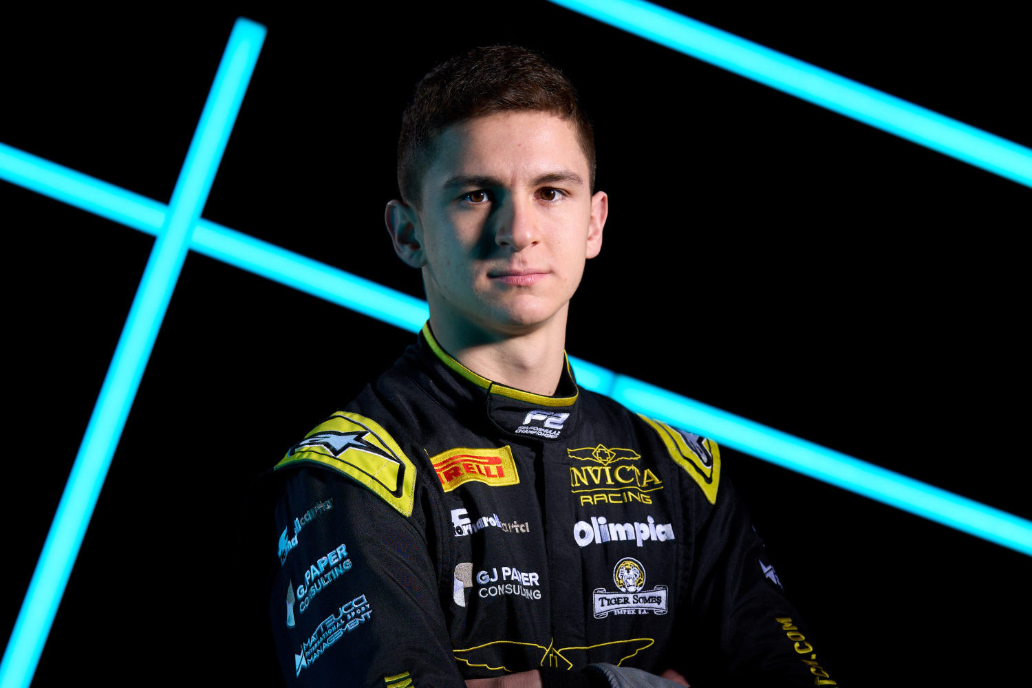 Leonardo Fornaroli of Italy and Invicta Racing (1) creative portrait during Formula 2 testing at Circuit de Barcelona-Catalunya on February 25, 2025 in Barcelona, Spain. (Photo by Alex Caparros - Formula 1/Formula Motorsport Limited via Getty Images courtesy of FIA Formula 2)