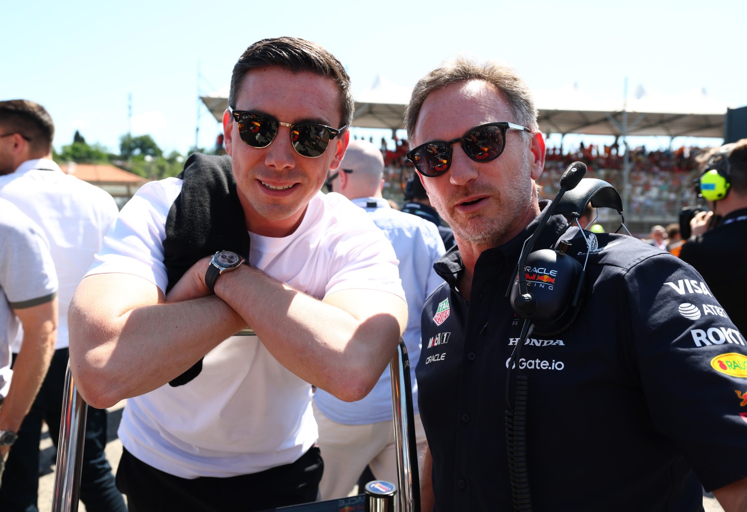 Christian Horner, Team Principal of Oracle Red Bull Racing and Mark Mateschitz on the grid during the F1 Grand Prix of Emilia-Romagna at Autodromo Internazionale Enzo e Dino Ferrari on May 18, 2025 in Imola, Italy. (Photo by Mark Thompson/Getty Images) // Getty Images / Red Bull Content Pool //