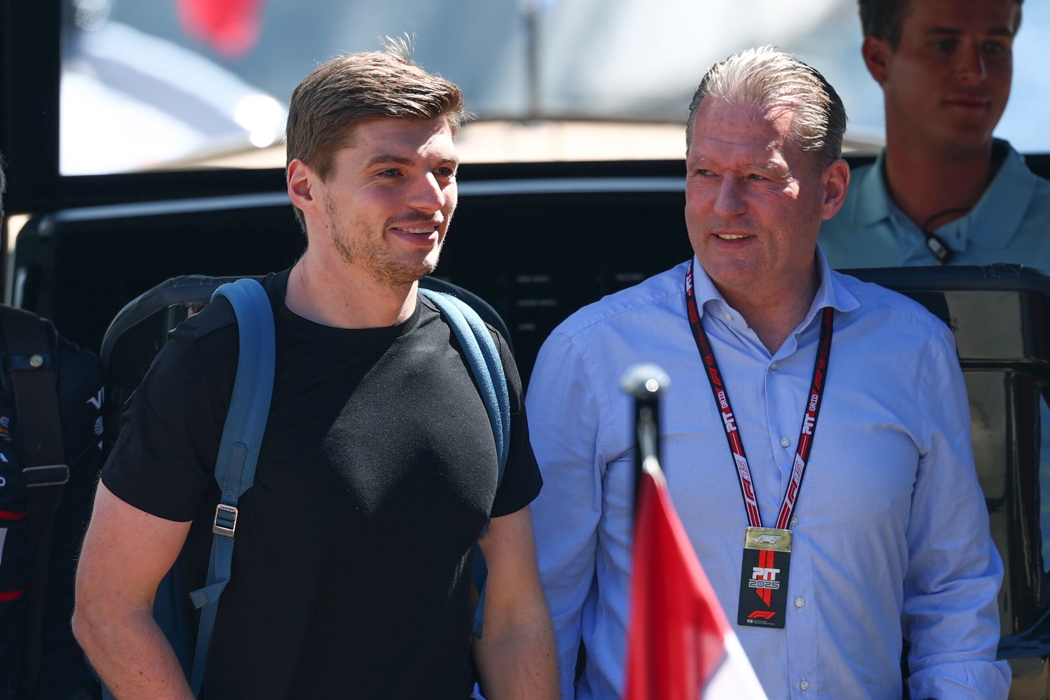 Max Verstappen of the Netherlands and Oracle Red Bull Racing and Jos Verstappen arrive by boat prior to practice ahead of the F1 Grand Prix of Monaco at Circuit de Monaco on May 23, 2025 in Monte-Carlo, Monaco. (Photo by Clive Rose/Getty Images) // Getty Images / Red Bull Content Pool //
