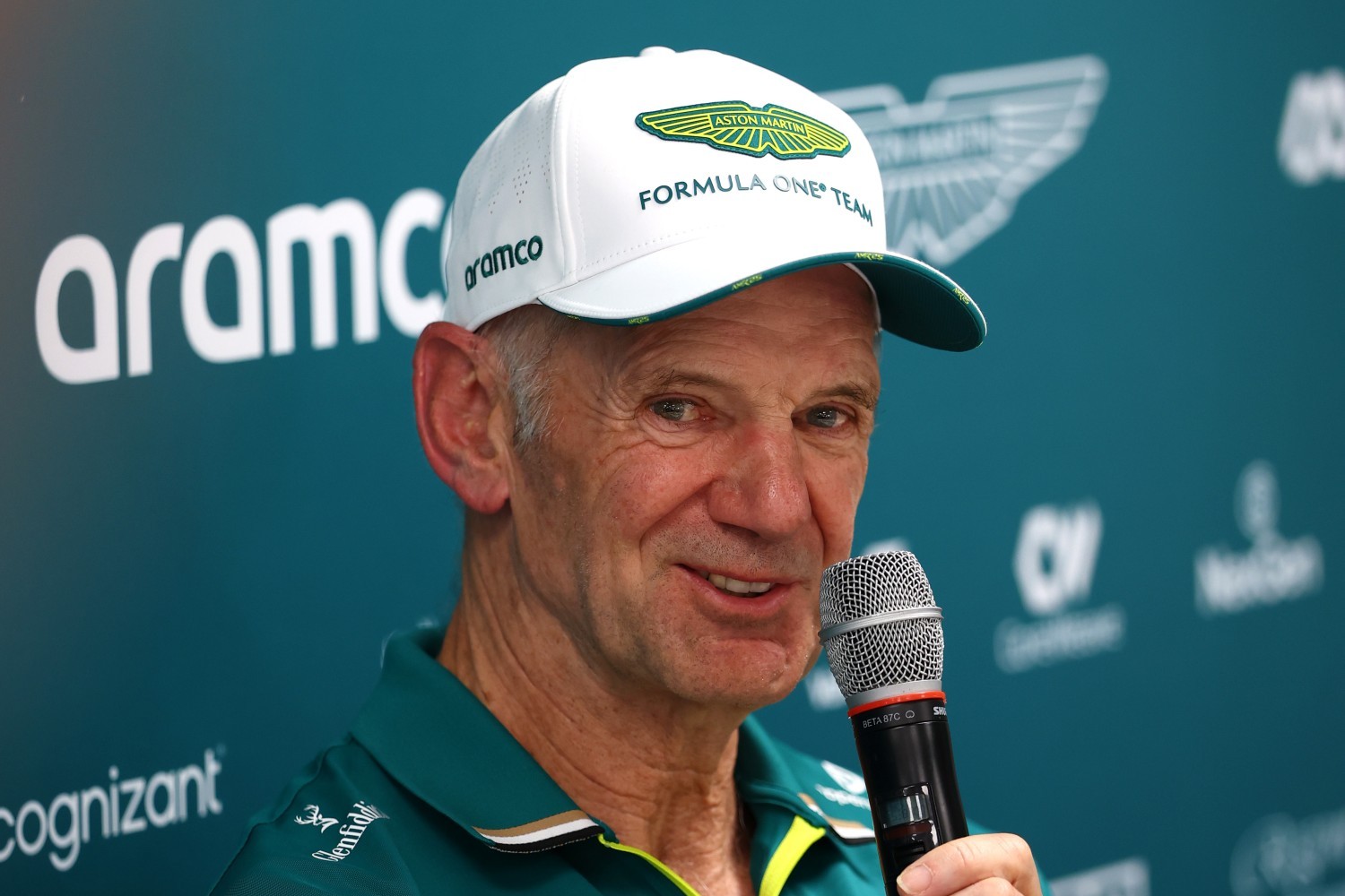 Adrian Newey, Chief Technical Officer of Aston Martin F1 is interviewed in a press conference during previews ahead of the F1 Grand Prix of Monaco at Circuit de Monaco on May 22, 2025 in Monte-Carlo, Monaco. (Photo by Zak Mauger/LAT Images for Aston Martin)