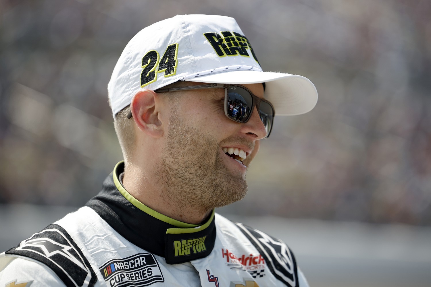 William Byron, driver of the #24 Raptor Chevrolet, spends time on the grid prior to the NASCAR Cup Series Iowa Corn 350 Powered by Ethanol at Iowa Speedway on August 03, 2025 in Newton, Iowa. (Photo by Sean Gardner/Getty Images)