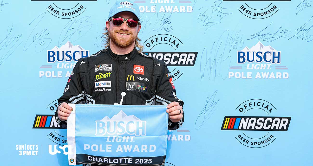 No. 45 Tyler Reddick wins pole for the 2025 Bank of America Roval 400 at Charlotte Motor Speedway. Photo by Getty Images for NASCAR