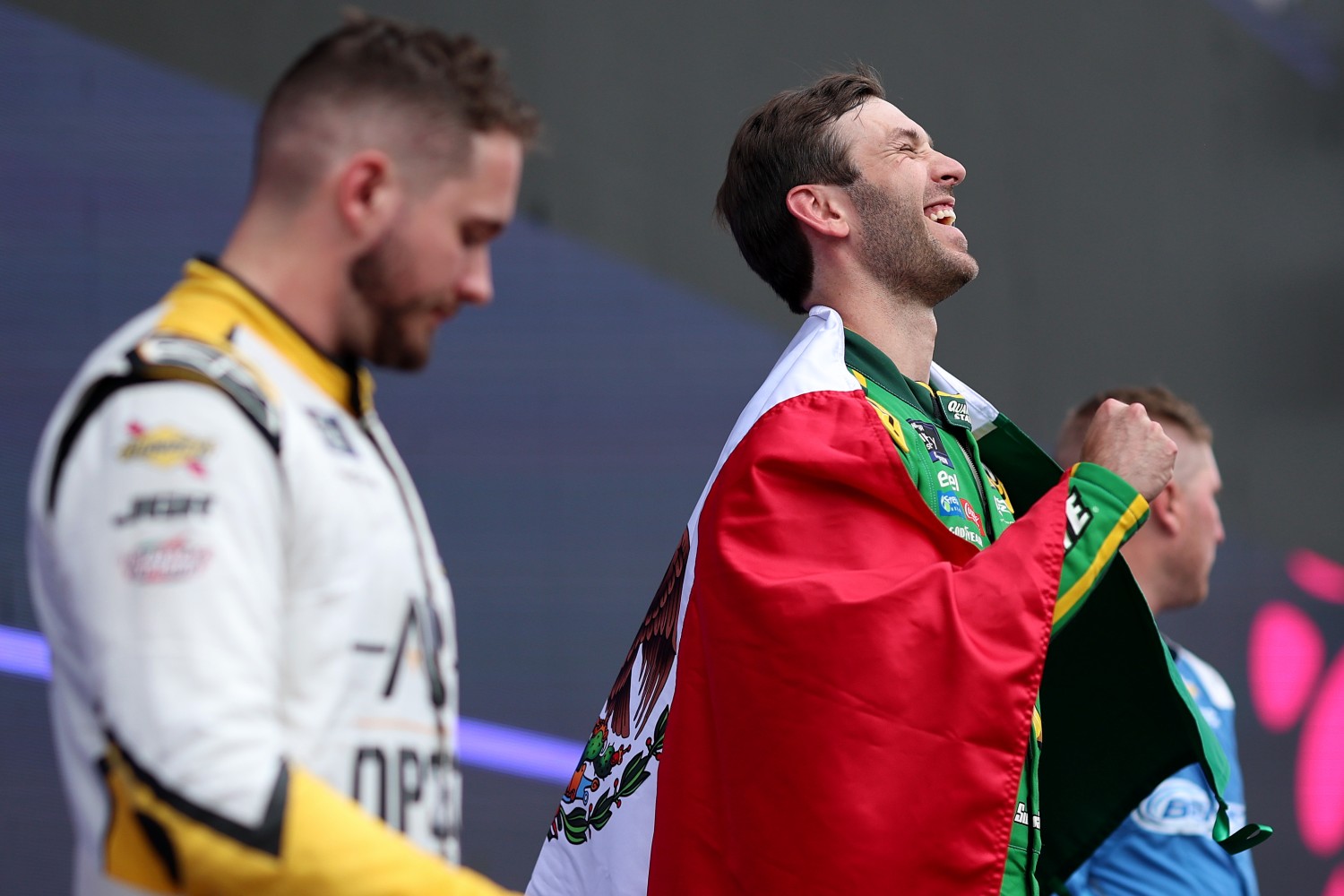 Daniel Suarez, driver of the #9 Quaker State Chevrolet, celebrates in victory lane after winning the NASCAR Xfinity Series The Chilango 150 at Autodromo Hermanos Rodriguez on June 14, 2025 in Mexico City, Mexico. (Photo by Chris Graythen/Getty Images)