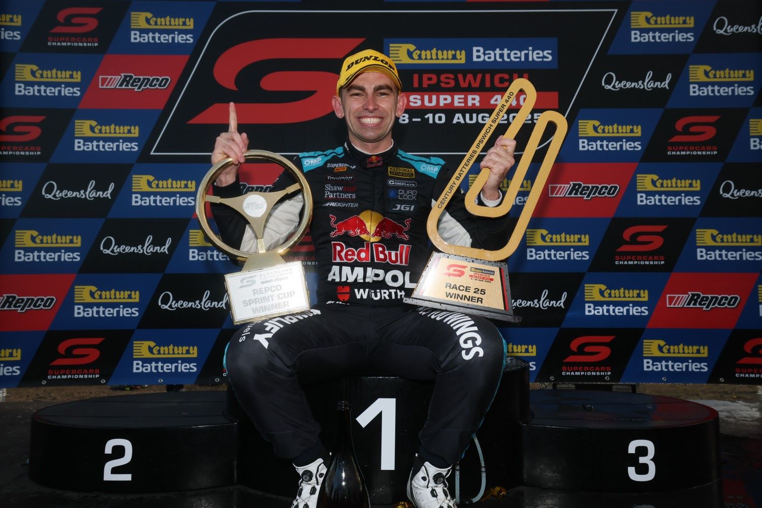 22-year-old star Broc Feeney has stormed to victory in a dramatic Century Batteries Ipswich Super 440 finale