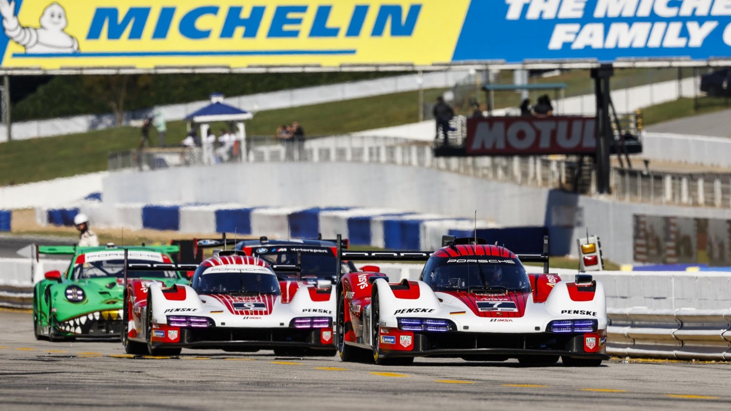Porsche 963, Porsche Penske Motorsport (#7), Felipe Nasr (BRA), Nick Tandy (GBR), Laurens Vanthoor (BEL);Porsche Penske Motorsport (#6), Matt Campbell (AUS), Mathieu Jaminet (FRA), Julien Andlauer (FRA), IMSA, Road Atlanta, USA, 2025, Porsche AG. Image Supplied