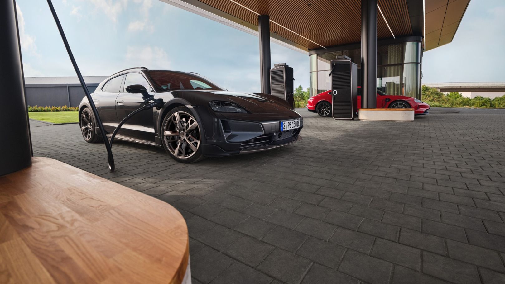 Porsche Taycan charging. Image courtesy of Porsche
