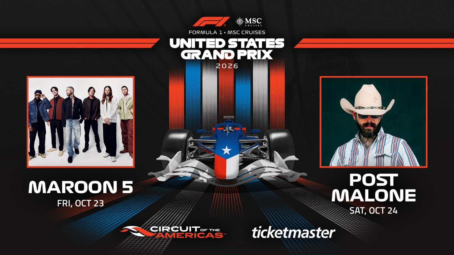 Maroon 5 And Post Malone Will Headline The 2026 United States GP