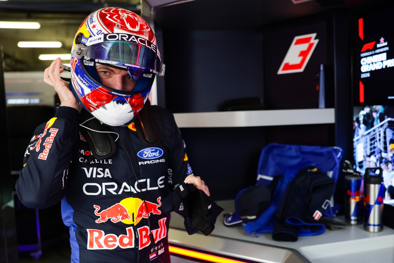 Max Verstappen of the Netherlands and Oracle Red Bull Racing prepares to drive in the garage during practice ahead of the F1 Grand Prix of China at Shanghai International Circuit on March 13, 2026 in Shanghai, China. (Photo by Mark Thompson/Getty Images) // Getty Images / Red Bull Content Pool //