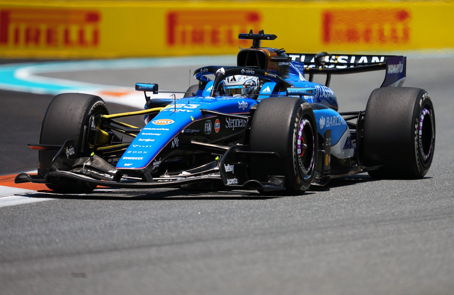 Alexander Albon of Thailand driving the (23) Williams FW48 Mercedes on track during practice ahead of the F1 Grand Prix of Miami at Miami International Autodrome on May 01, 2026 in Miami, Florida. (Photo by Sona Maleterova/LAT Images for Pirelli)
