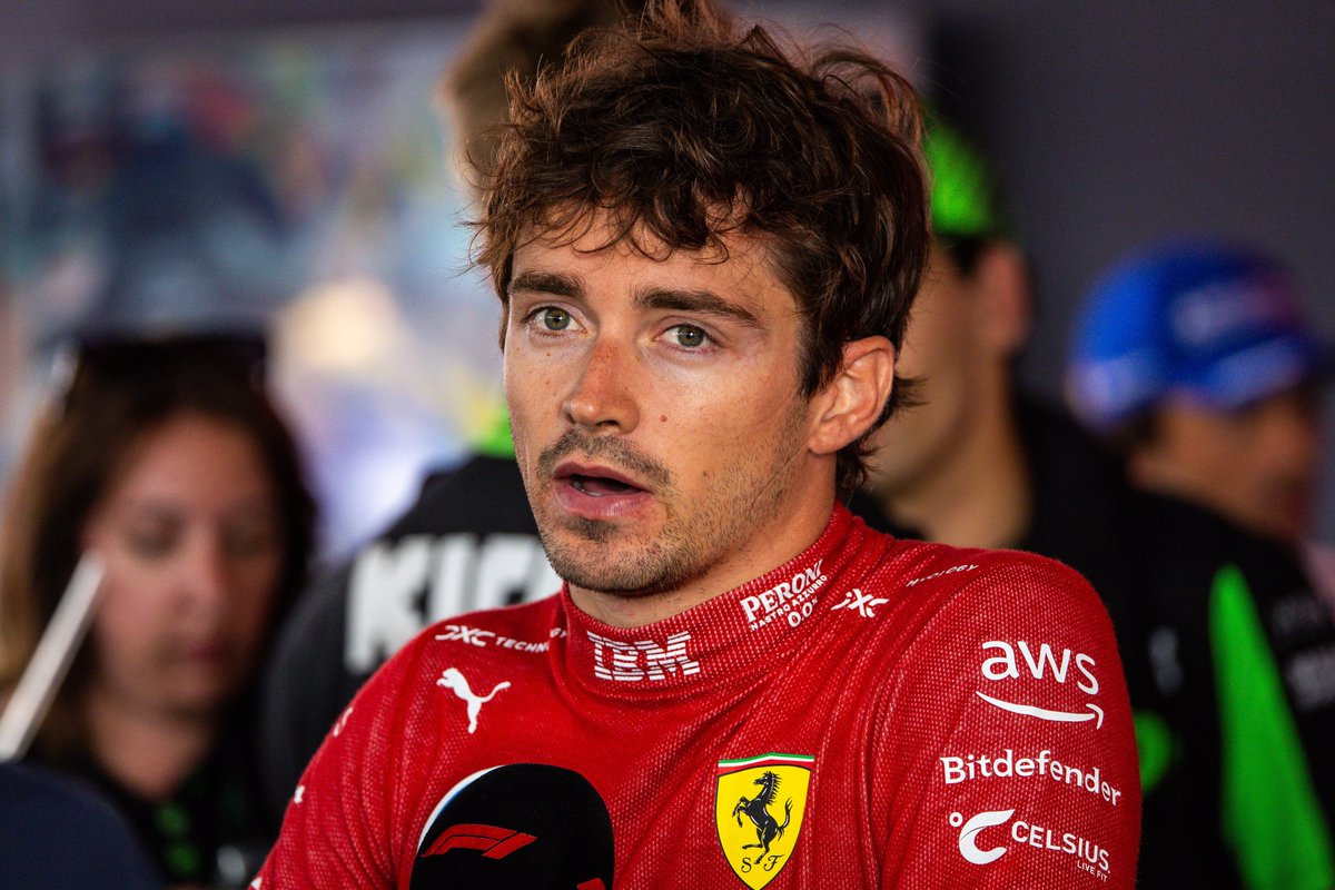 Charles Leclerctalks to the media at the 2026 Miami GP